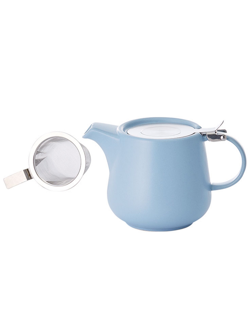 Teiera in ceramica con filtro e coperchio, colore azzurro
