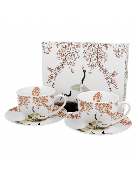 Set 2 Tazze Cappucino Con Piattino, fiori di ciliegio