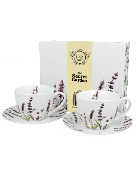 Set 2 Tazze Cappucino Con Piattino, fantasia lavanda