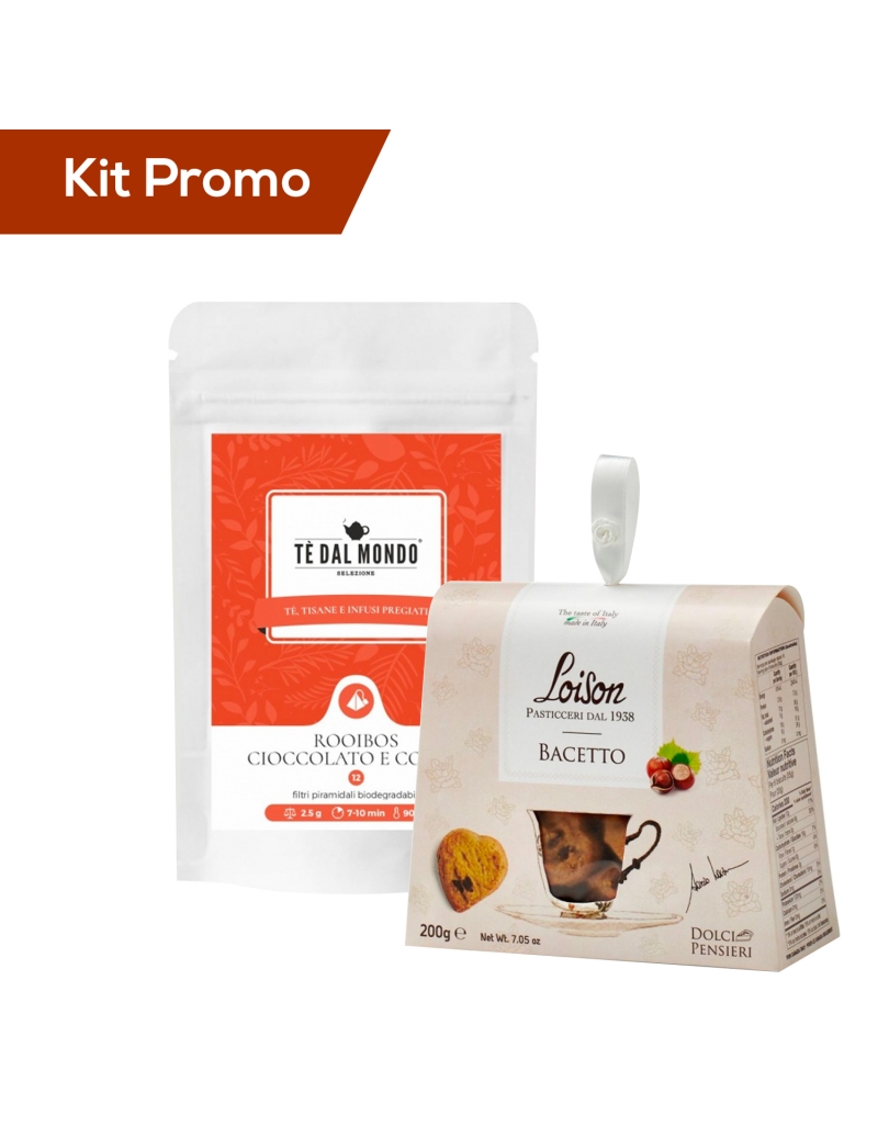 Box biscotti al cacao e nocciole Loison con tè rooibos cioccolato e cocco